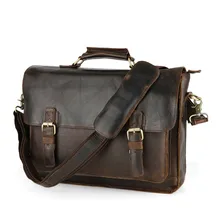 Nesitu Vintage Brown Real Skin Genuine Leather Men Briefcase Cowhide Man Messenger Bags Portfolio #M515