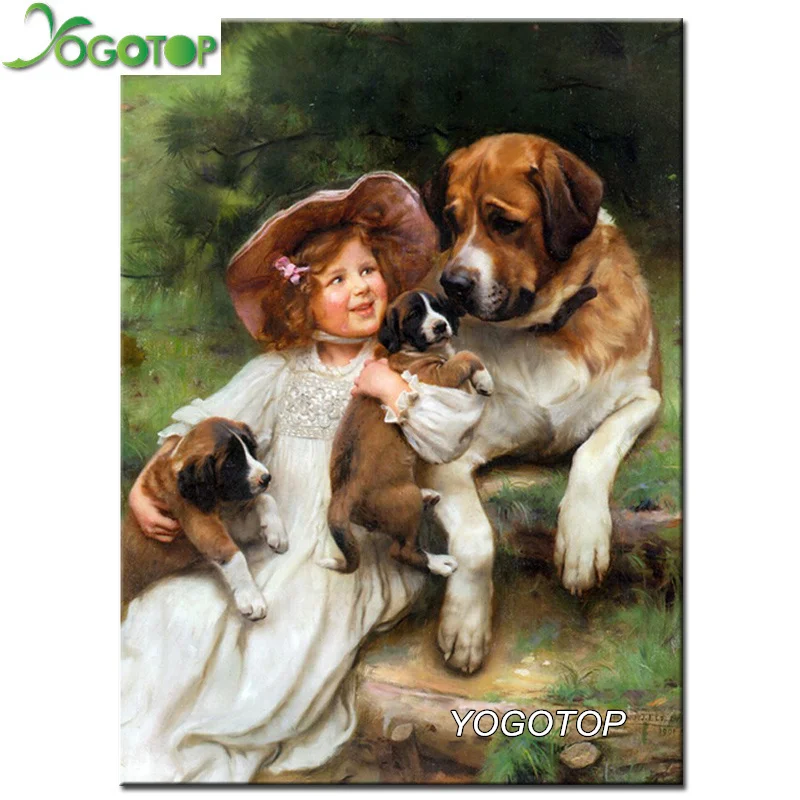 

YOGOTOP DIY Diamond Painting Home Decor Square Rhinestone Mosaic Cross Stitch Girl And Dog Pattern Diamond embroidery SD092