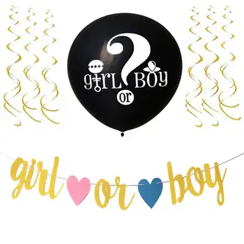 

Baby Shower Party Decorations Gender Reveal 36inch Black Balloon Boy or Girl He or She Printed Balloon with Gold Banner Supplies