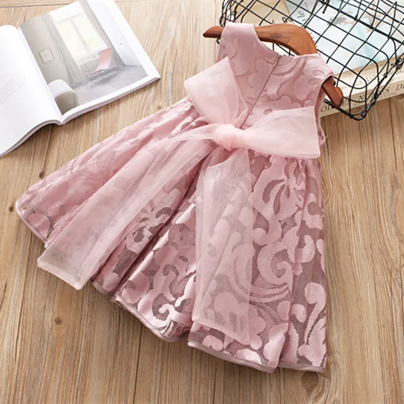 

2018 Summer Girls Dress Fashion Children Girls Lace tutu Dresses Princess Voile Bow Girls Sundress Elegant Children Clothes 6pcs