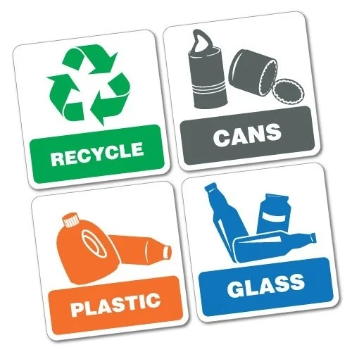 

4xBin Signs Recycle Cans Plastic Glass Sticker
