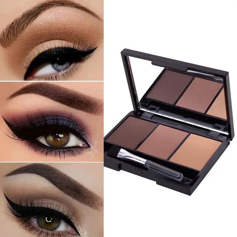 

Hot Sale 3 Colors Eyebrow Powder Palette Waterproof Shade For Eyebrows Enhancer Cosmetic Brush Mirror Box Makeup Tools Set