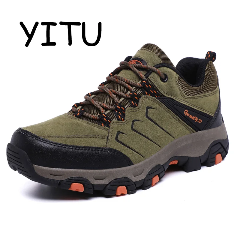 

YITU 2018 Men's Leather Hiking Boots Breathable Outdoor Shoes Waterproof Man Non-Slip Hiking Shoes Male Mountain Shoes Brand