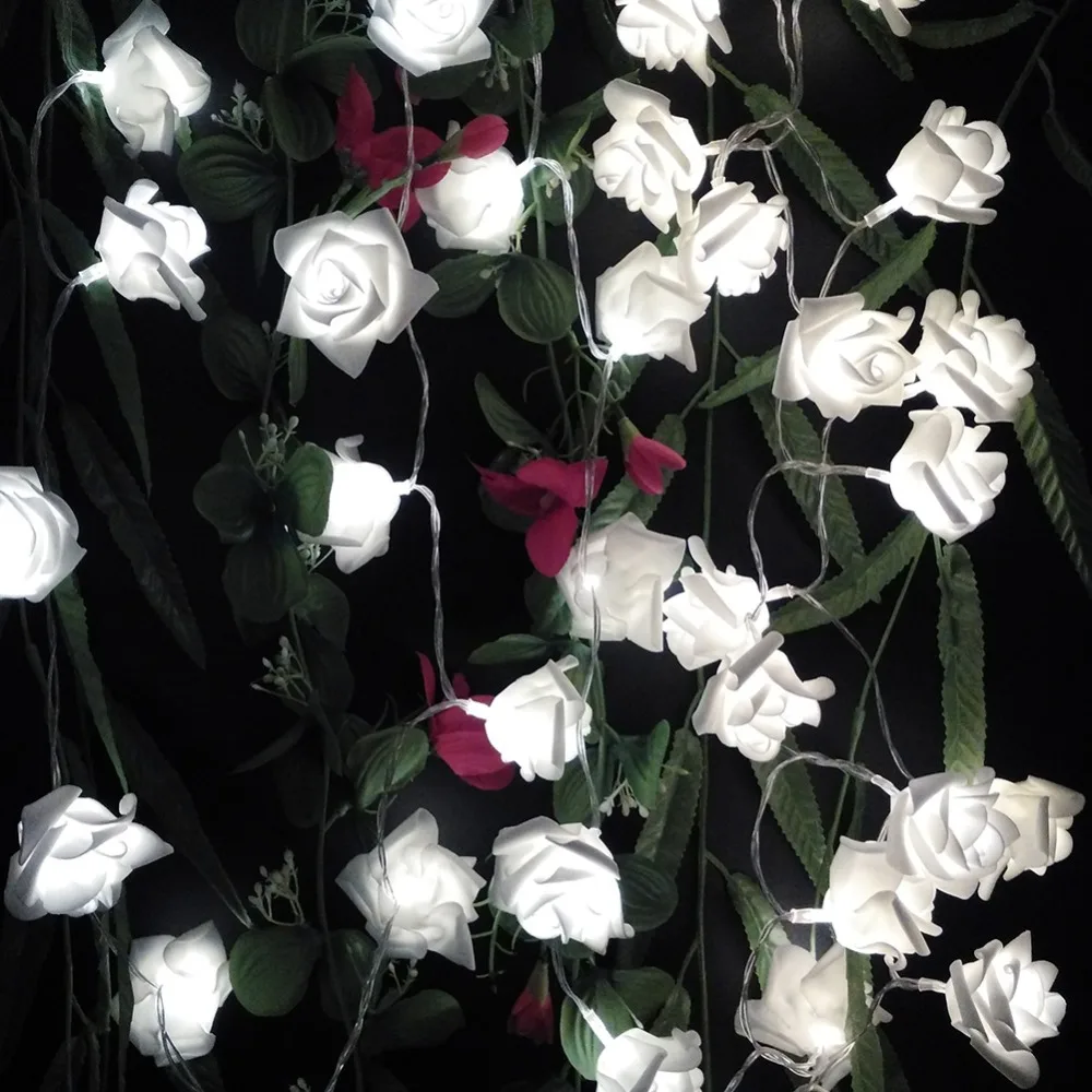 YIYANG 2M 20 Roses Flower Garland LED Holiday String Lights Valentine Birthday Wedding Party Decoration Economic Battery Lights