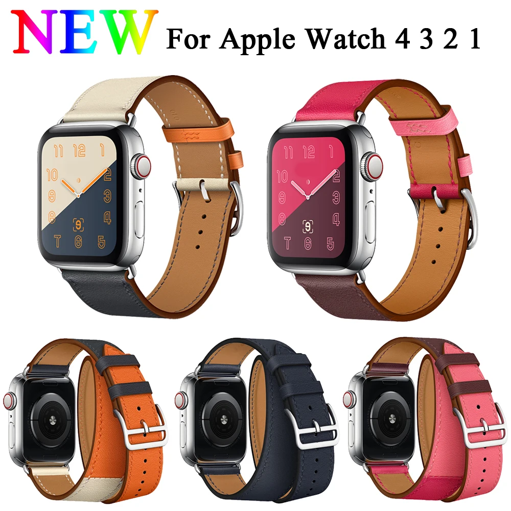 

EIMO Genuine Leather watchband For apple watch series 4 44mm 42mm 40mm 38mm iwatch 4 3 2 1 Double Tour band strap wrist bracelet