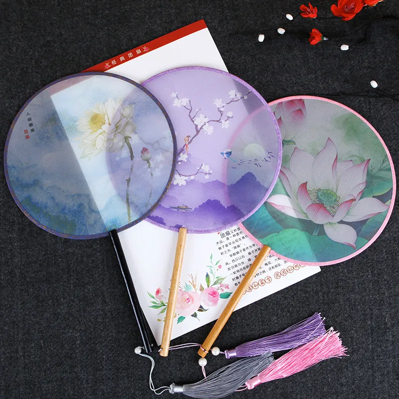 

2019 new high quality 5 pcs Chinese Style Round Hand Held Folding Silk Fan For Wedding Event Party Supplies