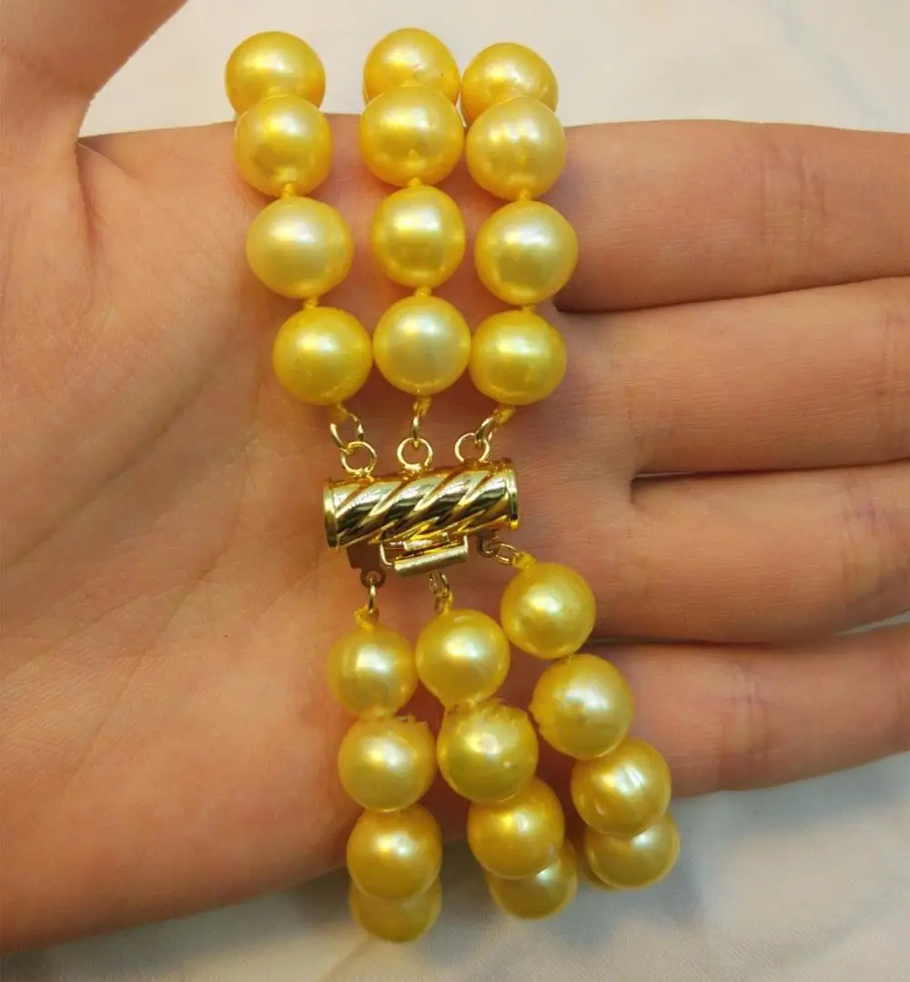 

Triple strands 9-10MM SOUTH SEA GOLD PEARL BRACELET Gold