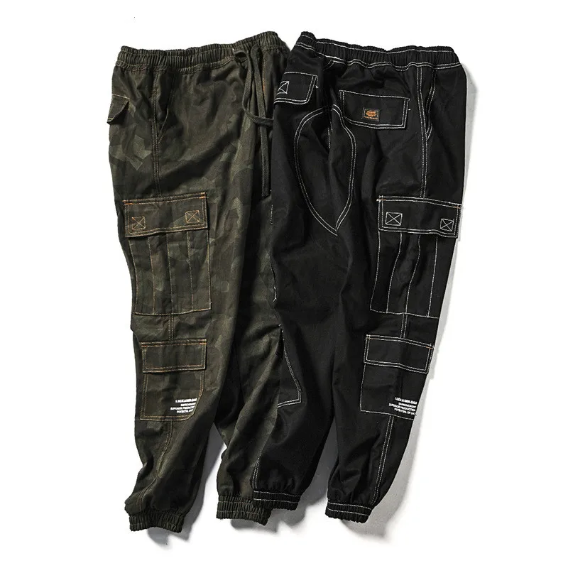 Мужские штаны хип-хоп порт Стиль рабочие брюки сплошной цвет мужской Tide Harajuku стиль повседневные ноги девять точек брюки мужская одежда