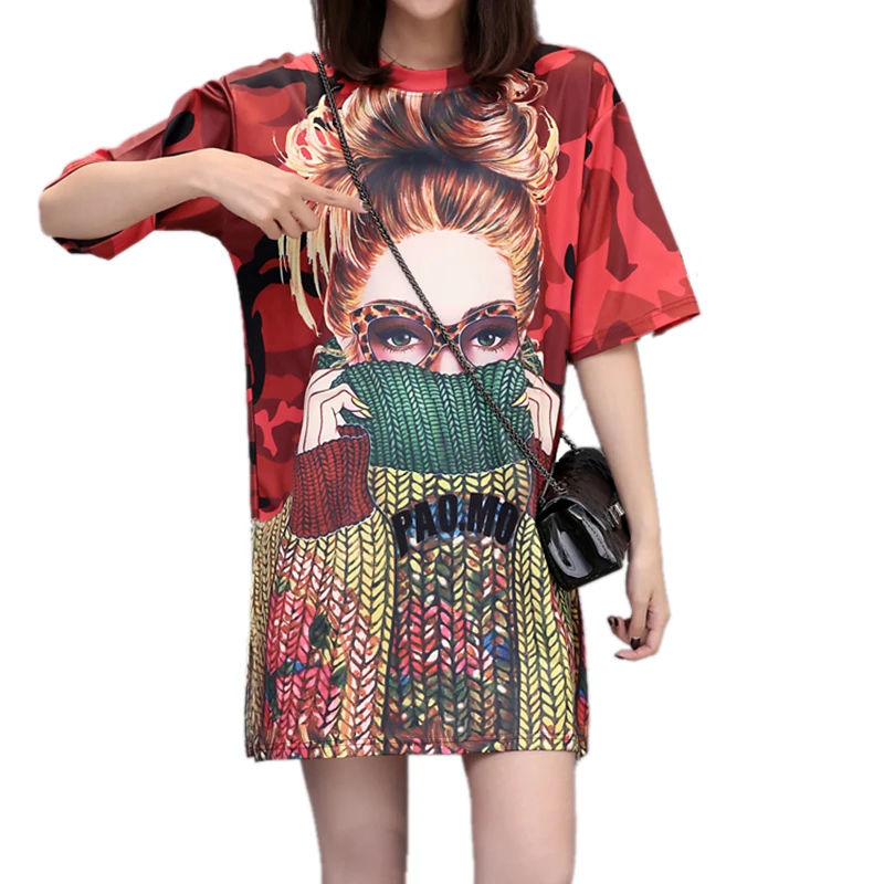 

2019 fashion printing women dresses short sleeve loose dress Vestidos Femme