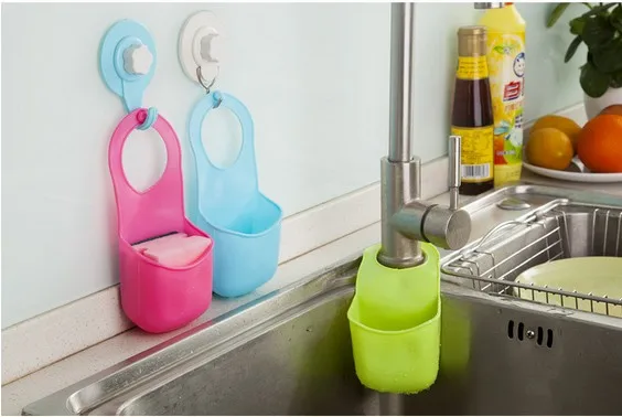 1PC Kitchen Bathroom Sink Hanging Storage Bag Rack Holder Soap Dish Organizer Box Sink Snap Storage Sponge Container OK 0234