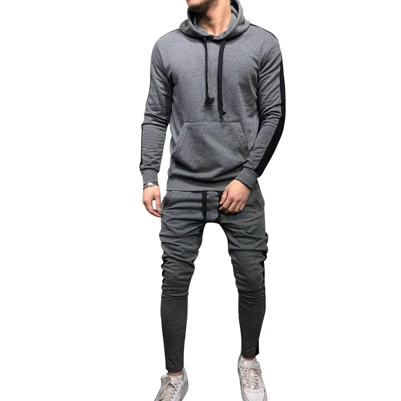 

MJARTORIA 2 pieces / set of Men's Cotton Long-sleeved Hooded Cardigan Casual Outdoor Sports Suit Sweatshirt + Pants Clothes Sets