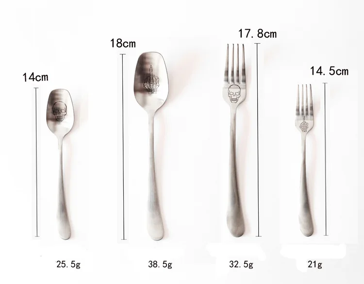 Скелет череп печатных ложка вилки 304 Нержавеющая сталь Матовый Западный столовые приборы Креативные кухонные принадлежности Кухонные гаджеты