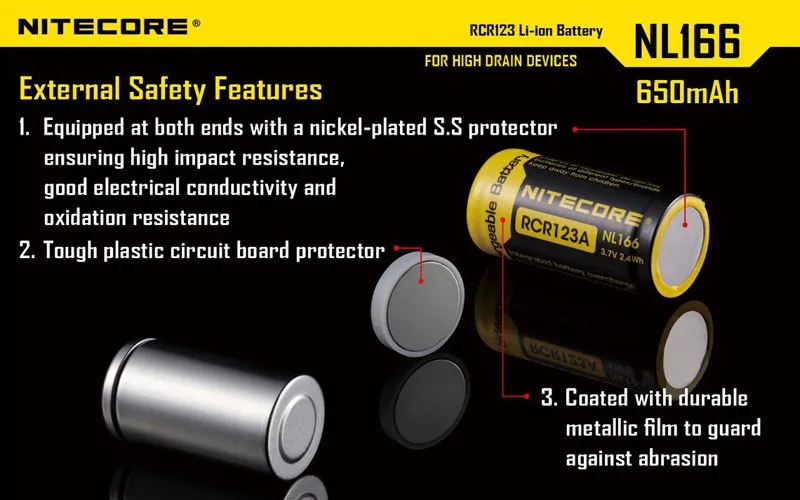 Nitecore NL166 RCR123A Rechargeable Li-ion Battery (6)