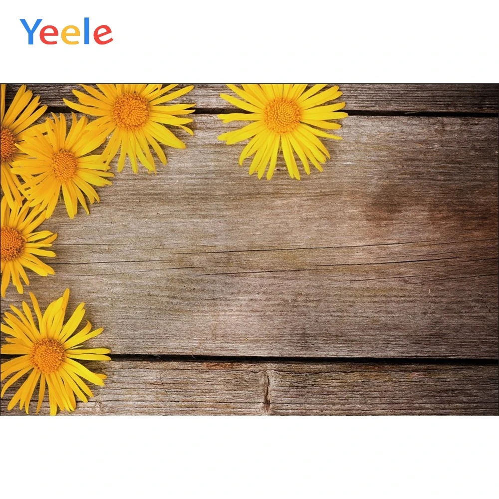 

Yeele Brown Wooden Board Yellow Flower Plank Birthday Photography Backgrounds Customized Photographic Backdrops for Photo Studio