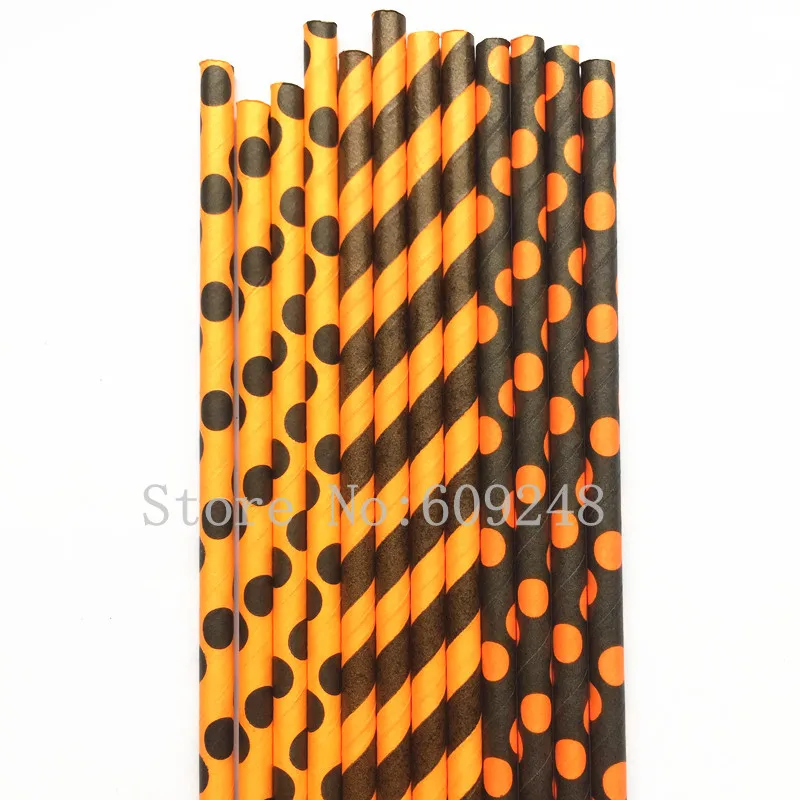

Бесплатная доставка DHL 1000 шт Выбор 300 дизайнов бумажных соломинок, черно-оранжевые полосатые соломинки в горошек, вечерние соломинки на Хэллоуин