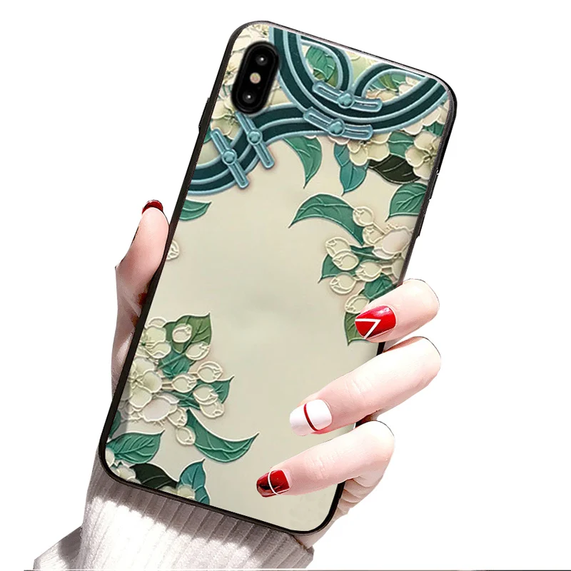

Chinese style for iphone 6 7 8 retro court cheongsam painted embossed soft shell TPU sleeve X XS XR XS MAX anti-fall