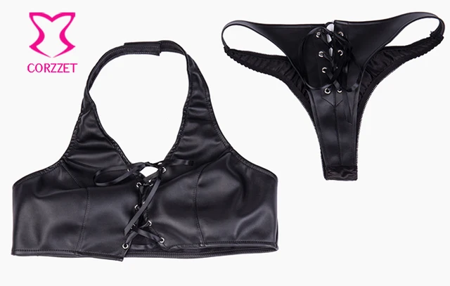 Lulu's Fancy Black Faux Leather Sexy Bra Panties Set, Harness Detailed High  Waist Erotic Underwear, Fantasy Wear, Pole Dance Costume -  Israel