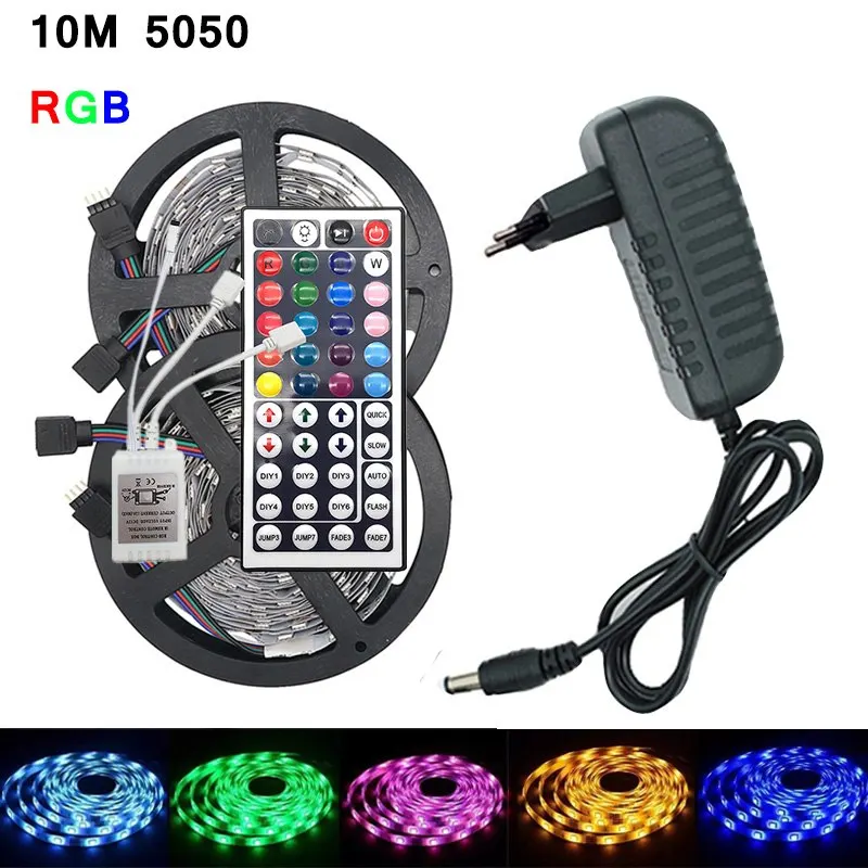 

SMD RGB LED Strip Light 5050 2835 10M 5M LED Light rgb Leds tape diode ribbon Flexible Controller DC 12V Adapter set free ship