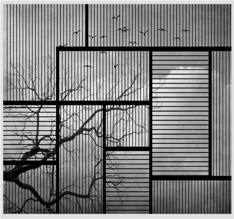 Custom 3d wallpaper Modern minimalist geometric mosaic line texture big tree bird bedroom wall - high-grade waterproof material Custom 3d wallpaper Modern minimalist geometric mosaic line texture big tree bird bedroom wall - high-grade waterproof material