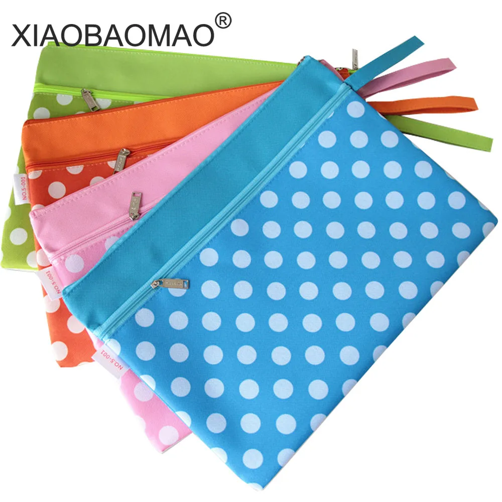 XIAOBAOMAO Candy Durable Big Document Pouch Zipper A4 Holder Double