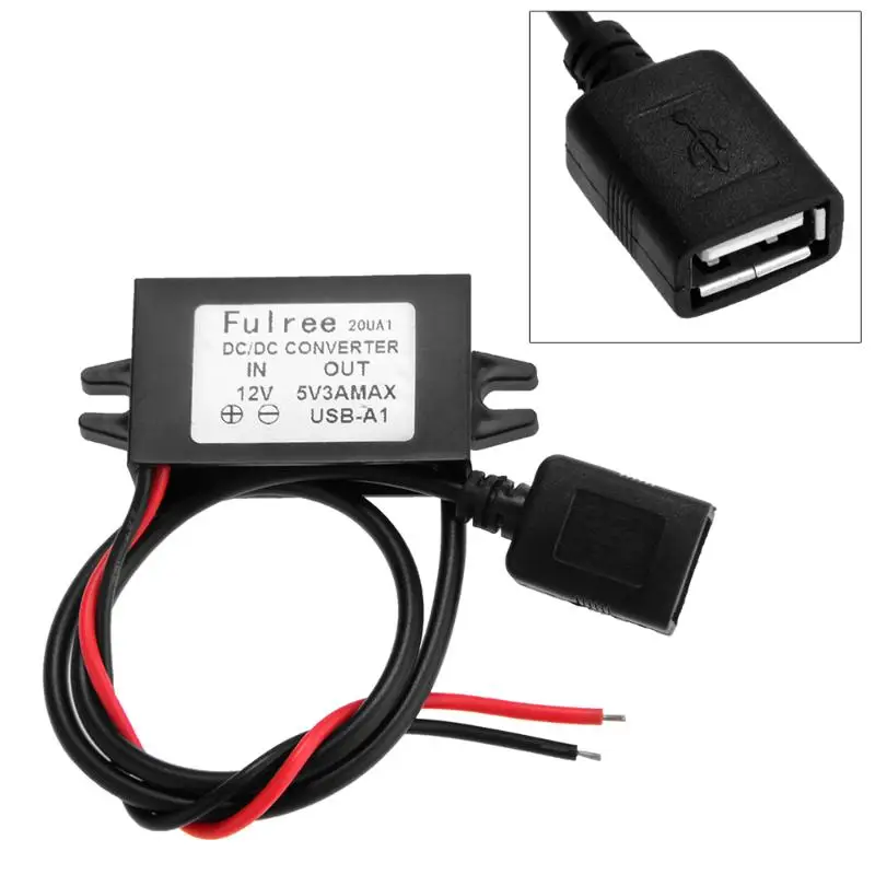 Waterproof USB Port DC 12V to 5V 3A Step-Down Voltage Power Converter Regulator 