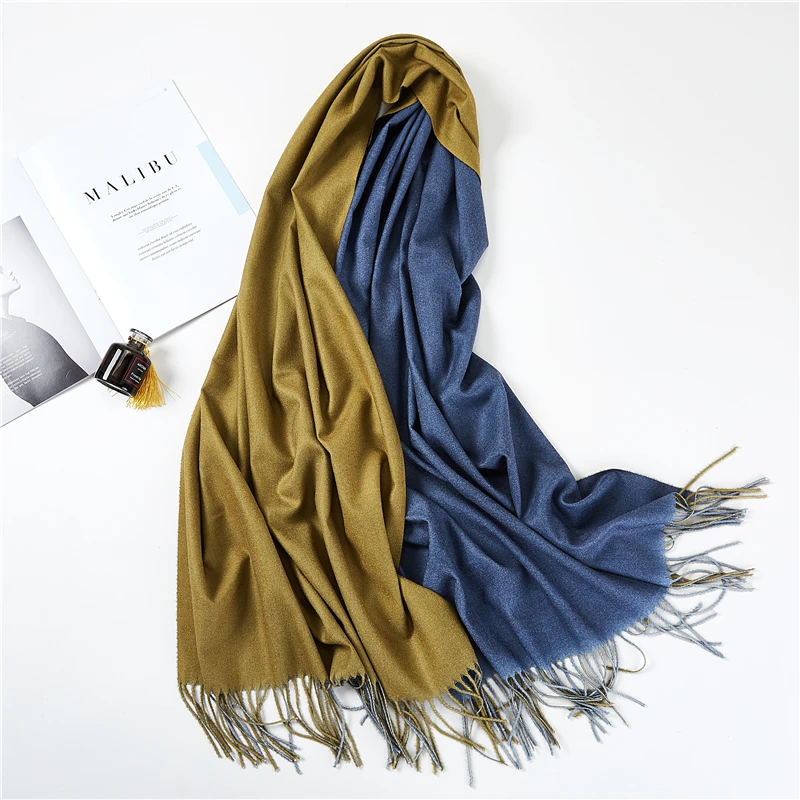 

2019 Winter women scarf fashion double face cashmere scarves for ladies pashmina shawls and wraps bandana female foulard Tassel
