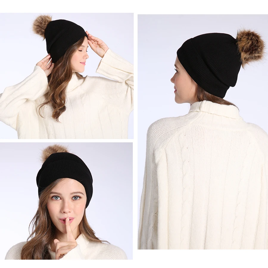 Girita Winter Women's knit hat fleece lined Hats crochet Skullies Beanies Pompon Fur Female Warm Caps The new listing (3)