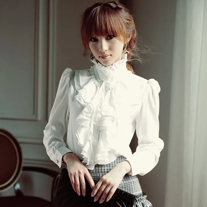 

Big Size 5XL Elegant Women Office Blouse Shirts Ladies Ruffle Long-Sleeve Ruffles Collar Spring Autumn Female Shirt Tops Blusas