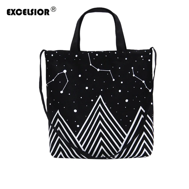 Excelsior модные случайные сумки холст сумка черный вселенная шаблон печатной сумки леди повседневная сумка bolsa feminina