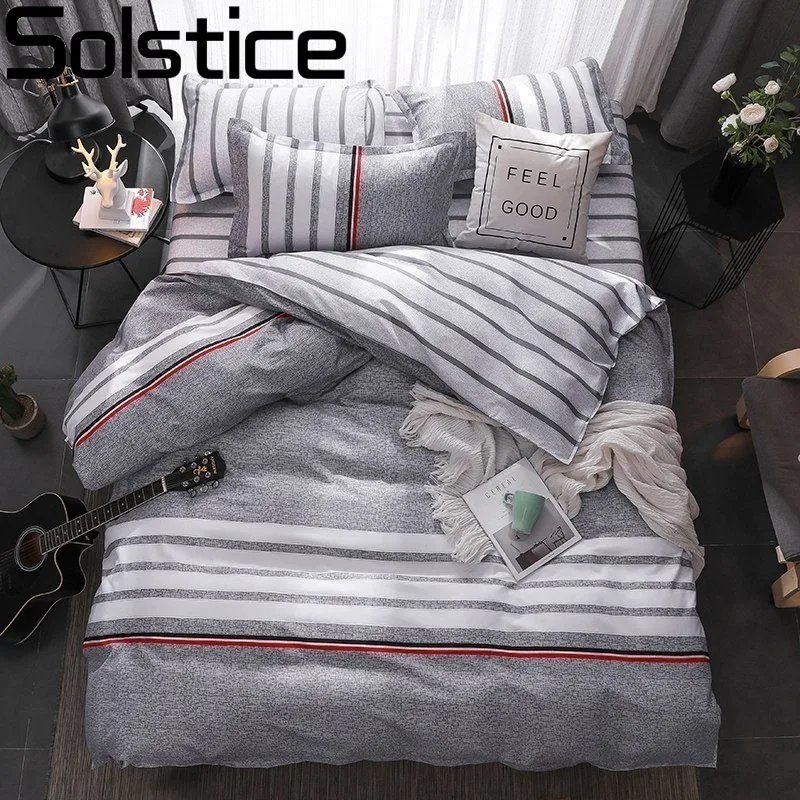 

Solstice High-quality Fashion Stripe Style Comfortable Bedding Set Duvet Cover Set Queen King Size Bed Flat Sheet Pillowcase