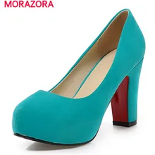 MORAZORA/обувь из PU искусственного нубука женские офисные вечерние туфли модные женские туфли-лодочки на высоком каблуке 9 см большие размеры 32-43