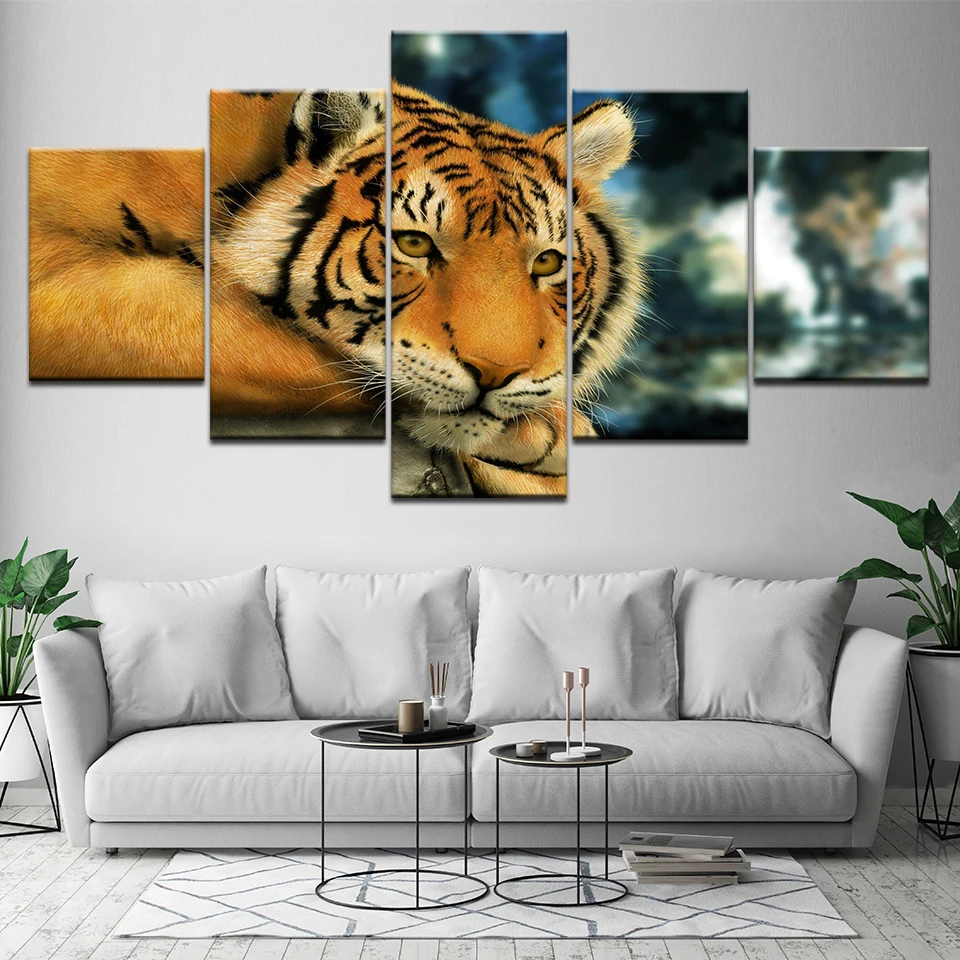 Картина на стене в рамке картина печати высокого разрешения плакат гостиная домашний Декор 5 панель модульная животное тигр куадро модульная холст картины