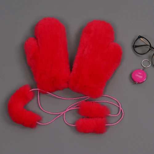 Хит, натуральный настоящий мех кролика, перчатки, Хорошие эластичные женские зимние вязаные варежки из настоящего кроличьего меха, перчатки из натурального меха для улицы - Цвет: watermelon red