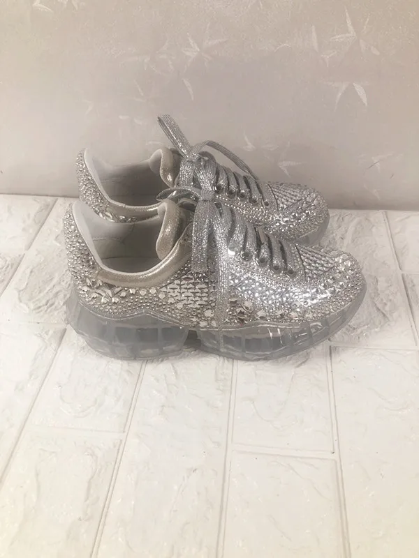 

2019 woman ladies diamond embelished beaded casual shoes lace up sneakers