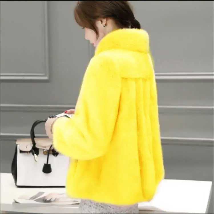 Повседневные меховые пальто из искусственного меха Женское пальто зимняя одежда Вечерние пальто из черного меха - Цвет: Цвет: желтый