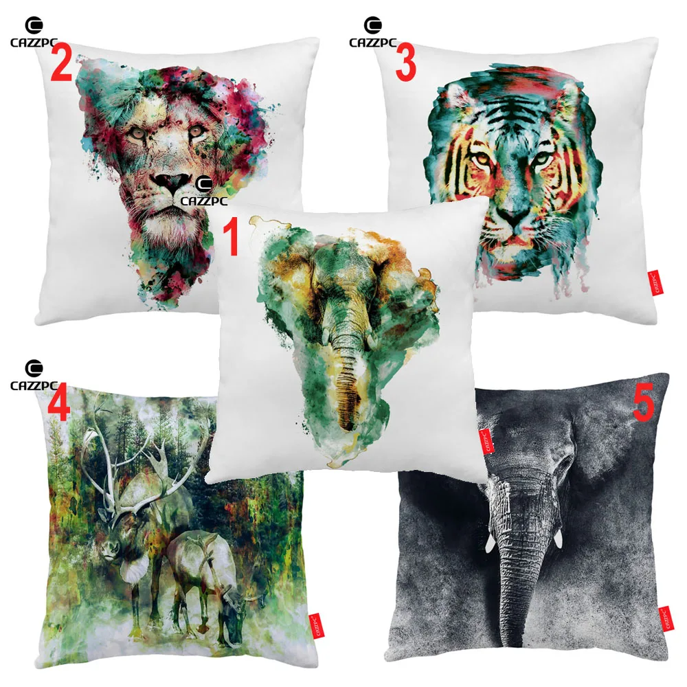 Abstract Watercolor Tiger Lion Moose Elephant Print Decorative Pillowcase Cushion Covers Sofa Chair Home Decor | Дом и сад
