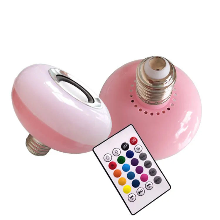 12 Вт Светодиодная музыкальная лампочка с Bluetooth, домашние вечерние лампы с атмосферным эффектом, динамик с подсветкой, умный пульт дистанционного управления RGBW, многоцветная светодиодная лампочка E27 - Испускаемый цвет: Pink