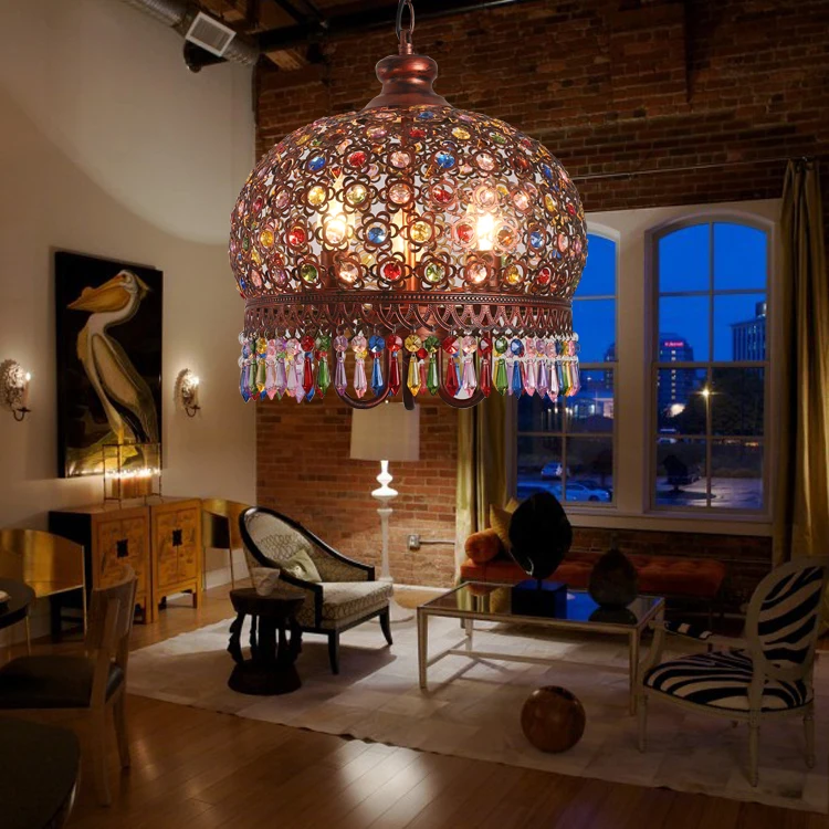 Подвесной светильник из кованого железа с богемным кристаллом|pendant lighting for