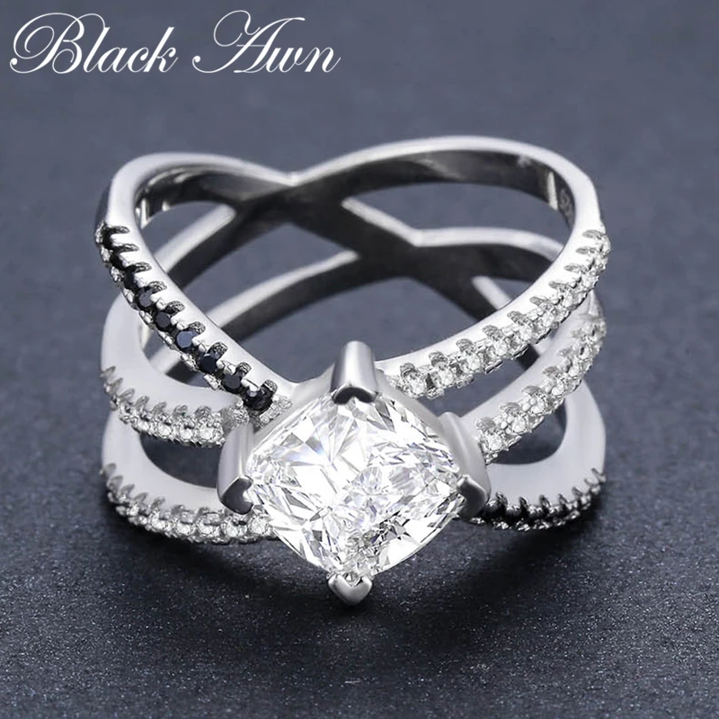 Новинка, милое 925 пробы Серебряное ювелирное изделие для помолвки, черная шпинель, обручальное кольцо для женщин, Anillos Mujer C198