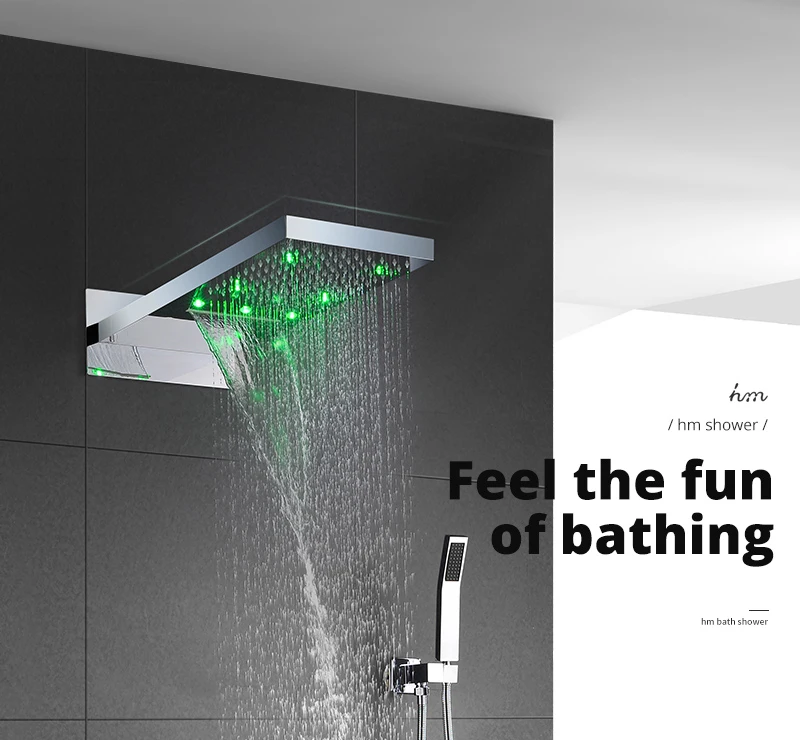 22 LED Shower System Rain And Waterfall Shower Head Water Saving Hand Shower Valve  Waterfall SPA Bath  Shower Faucets (1)