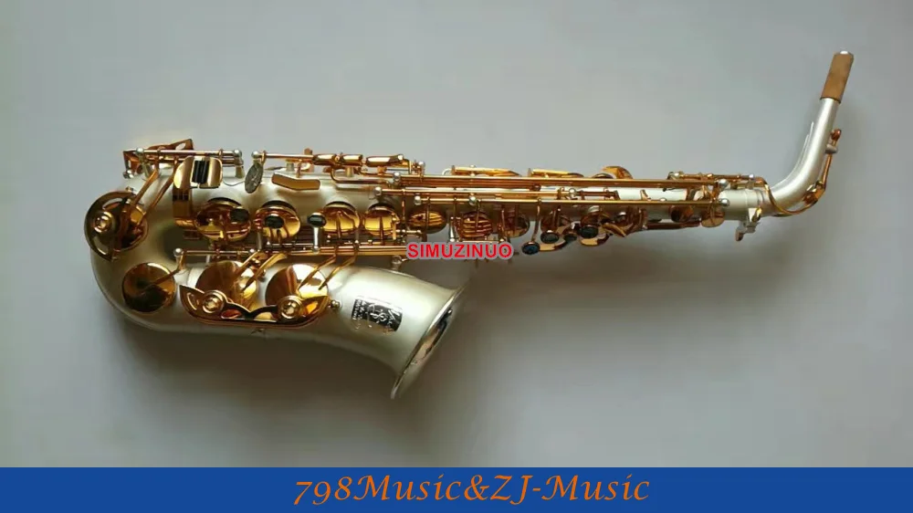 Professional Satin Silver Body and Gold Keys Alto Saxophone sax Eb High