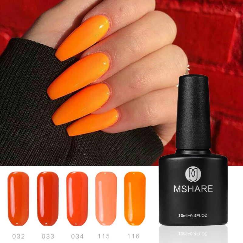 

MSHARE Orange Neon Nail Gel Polish 10ml Shining Nude Soak Off UV Gel Nail Art Gel Vanish