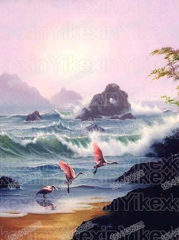 

Diamond Painting Full circular Landscape Diamond Embroidery Sea Wave Diamond Birds Set Picture Of Rhinestones