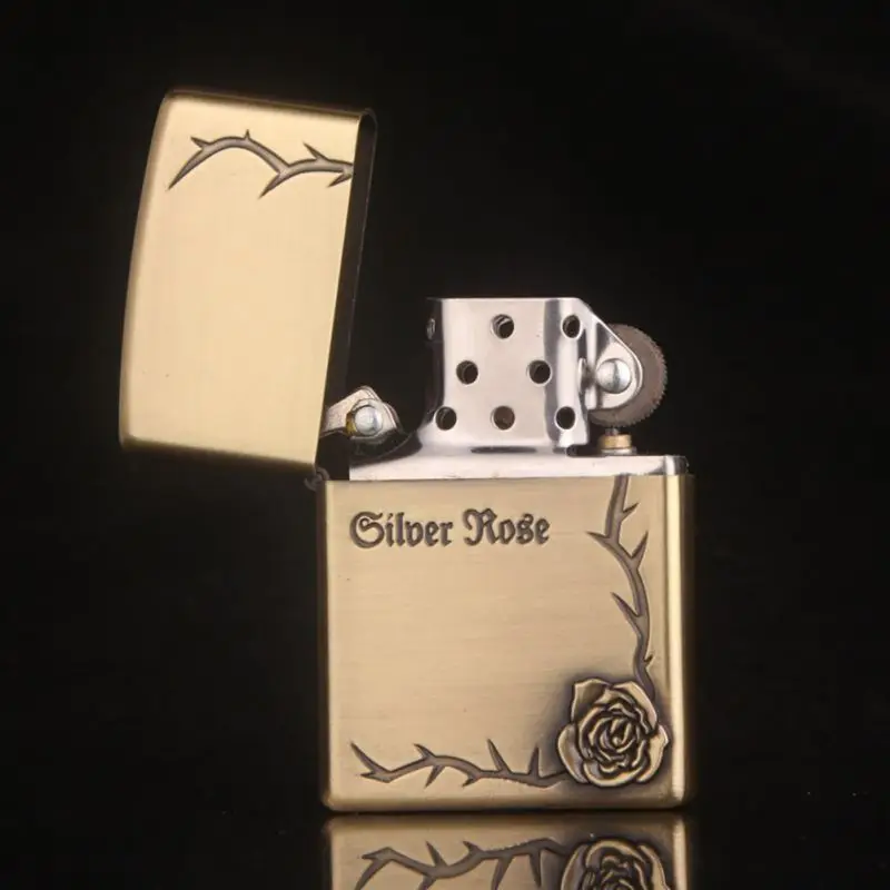 

Windproof Cigarette Accessories Metal Oil Lighter Nostalgic Rose Flower Embossed Kerosene Rose Stainless steel SSmoking Lighter