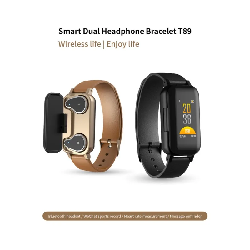 

T89 Color Screen Smart Bluetooth Headset Bracelet Smart Reminder IP67 Waterproof Men's Watch