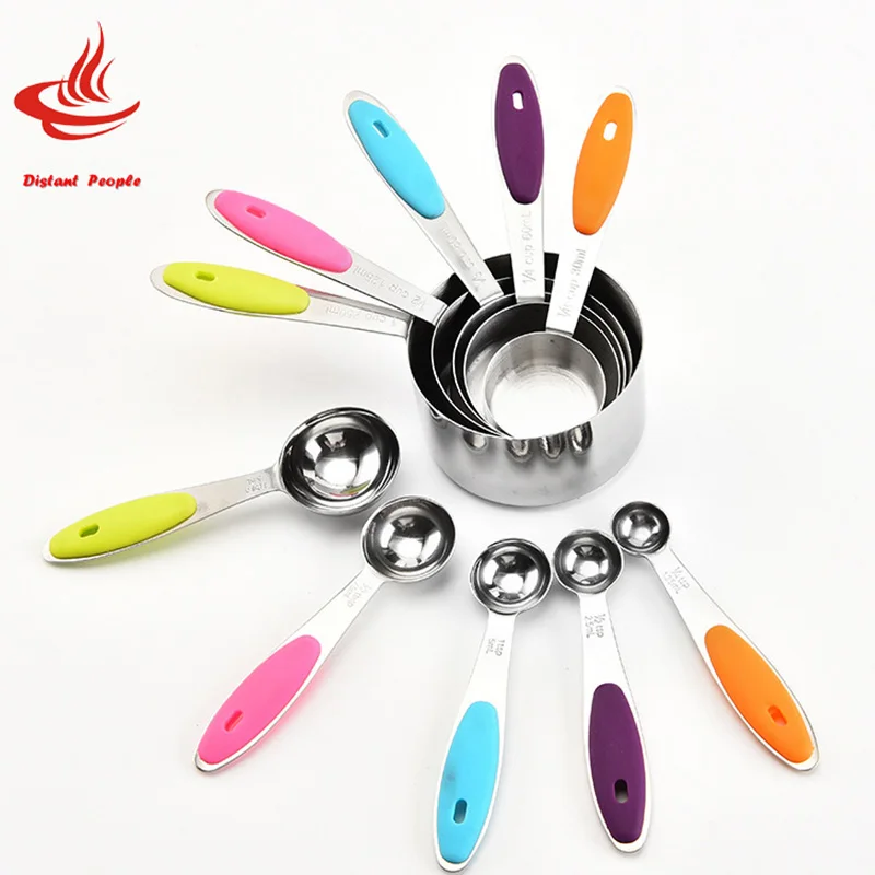 

10 pcs/set Stainless Steel Measuring Cups Professional Grade Measuring Spoons With Silicone Handle Foldable Baking Kichen Tool