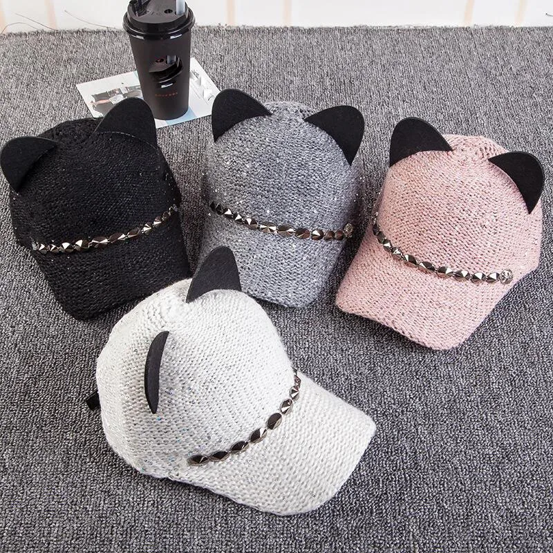 New fashion women girl's Hats spring summer cap cat ears hats snapback bone Hip Hop Caps wool knit baseball cap