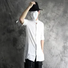 Новинка Для мужчин одежда мужской винтажная льняная рубашка личности тонкая Солнцезащитная рубашка с короткими рукавами Тонкий певица костюмы