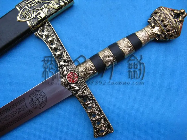 

S1804 MEDIEVAL MIO CID ANOINTED KNIGHTS TEMPLAR GOLDEN SWORD SCABBARD TOTEM ENGRAVING 49"