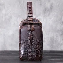 Мужская сумка через плечо из натуральной кожи, сумка через плечо, первый слой из воловьей кожи, Крокодиловая Кожа, грудь, день, туристические поездки рюкзак для пикника